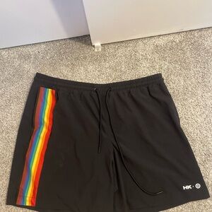 Humankind Black Swim Shorts with Rainbow Stripe
